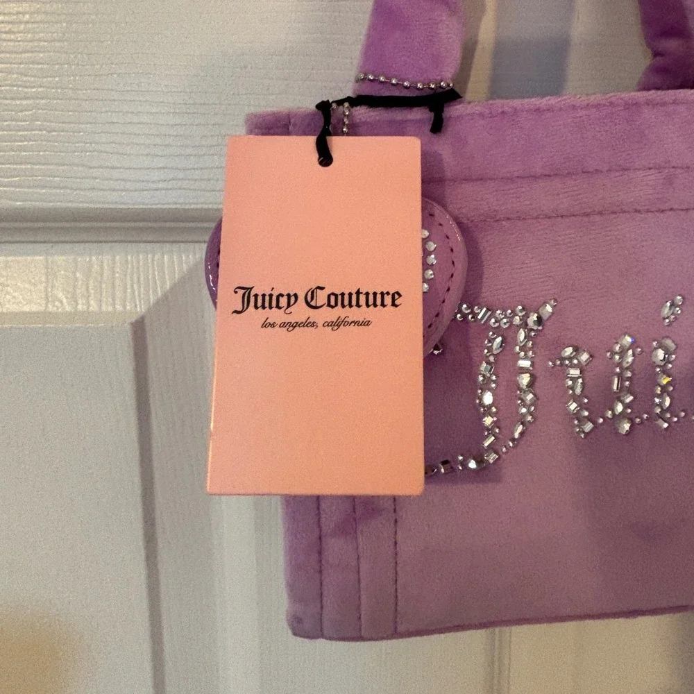 NWT Juicy Couture Lavender Velour Mini Bag Rhinestone Logo‎ Purple & Coin Bag